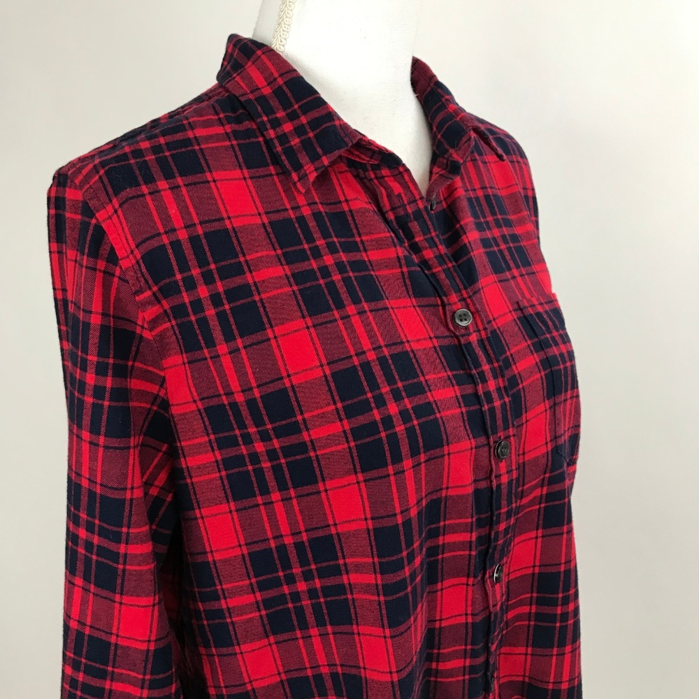 J. Crew Red Navy Plaid Boy fIt Shirt - Picture 3 of 6